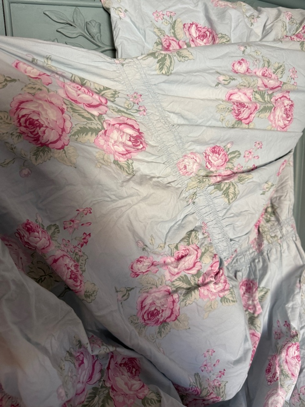(Flawed) Shabby Chic Blue Floral Queen Duvet Cover 100% Cotton Natural Fibers - Picture 2 of 10